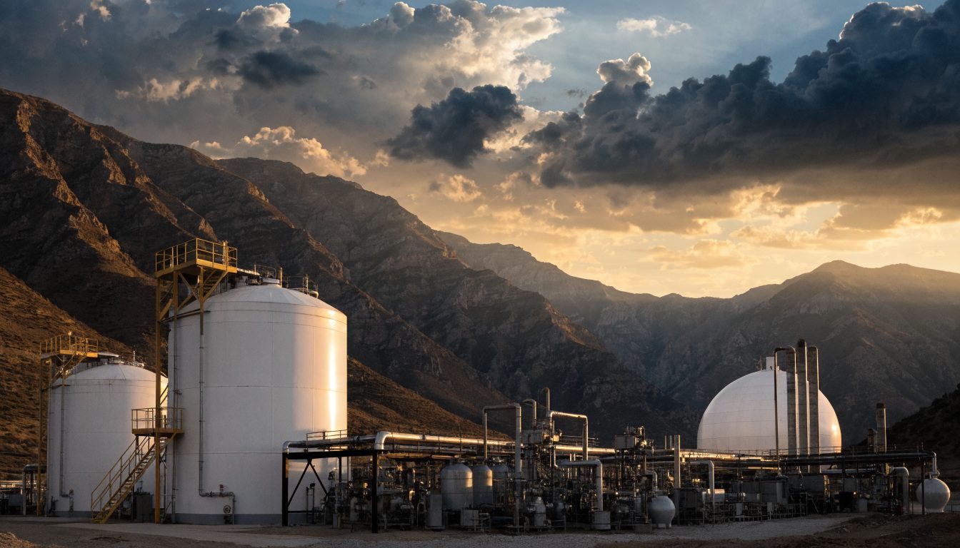 Saim LPG storage plant at dusk
